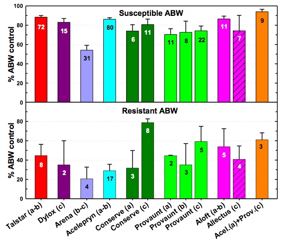 Common Insecticides Efficacy vs Susceptible and Resistant ABW