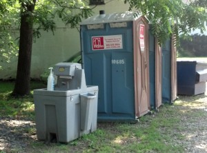 Hand washing station outside of port a john