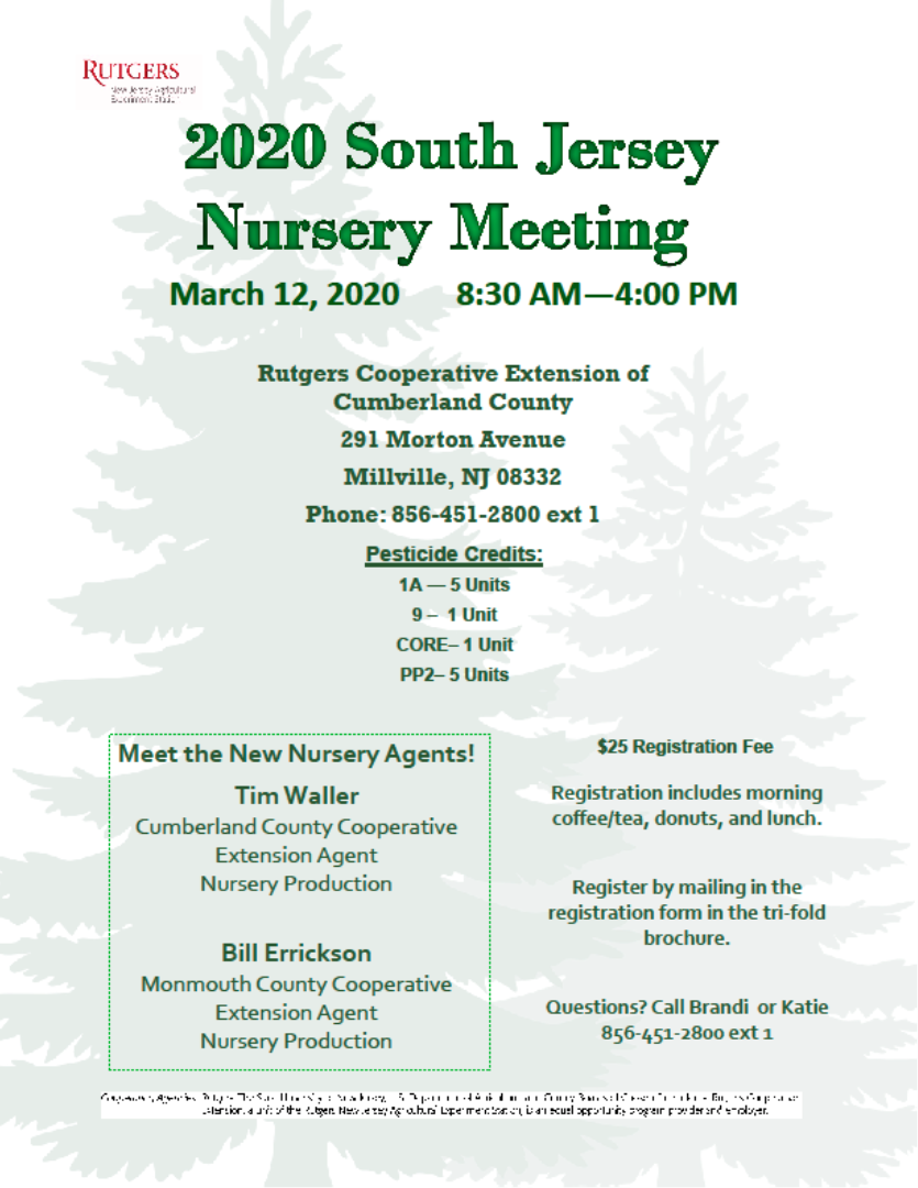 2020 South Jersey Nursery Meeting Registration Deadline is This