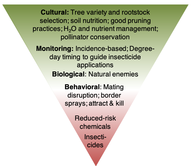 Graphic describing management practices for orchard pests