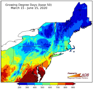 Growing degree-day map for Northeastern US