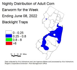 Nightly distribution of adult corn earworm using blacklight traps