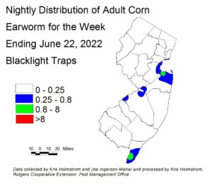 Nightly distribution of adult corn earworm using blacklight traps