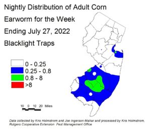 Nightly distribution of adult corn earworm using blacklight traps