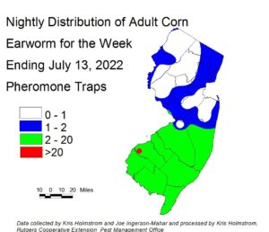 Nightly distribution of adult corn earworm using pheromone traps