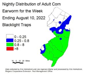 Nightly distribution of adult corn earworm using blacklight traps