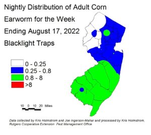 Nightly distribution of adult corn earworm using blacklight traps