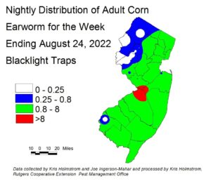 Nightly distribution of adult corn earworm using blacklight traps