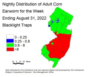 Nightly distribution of adult corn earworm using blacklight traps