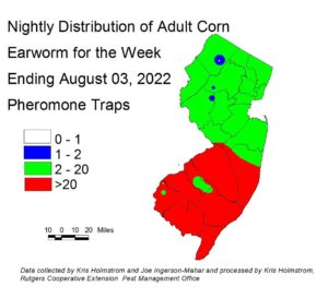 Nightly distribution of adult corn earworm using pheromone traps