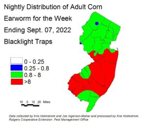 Nightly distribution of adult corn earworm using blacklight traps