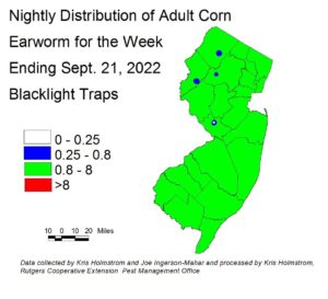 Nightly distribution of adult corn earworm using blacklight traps