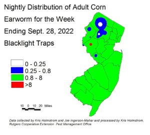 Nightly distribution of adult corn earworm using blacklight traps