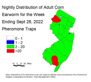 Nightly distribution of adult corn earworm using pheromone traps