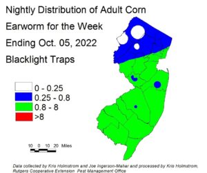 Nightly distribution of adult corn earworm using blacklight traps