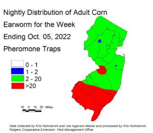 Nightly distribution of adult corn earworm using pheromone traps