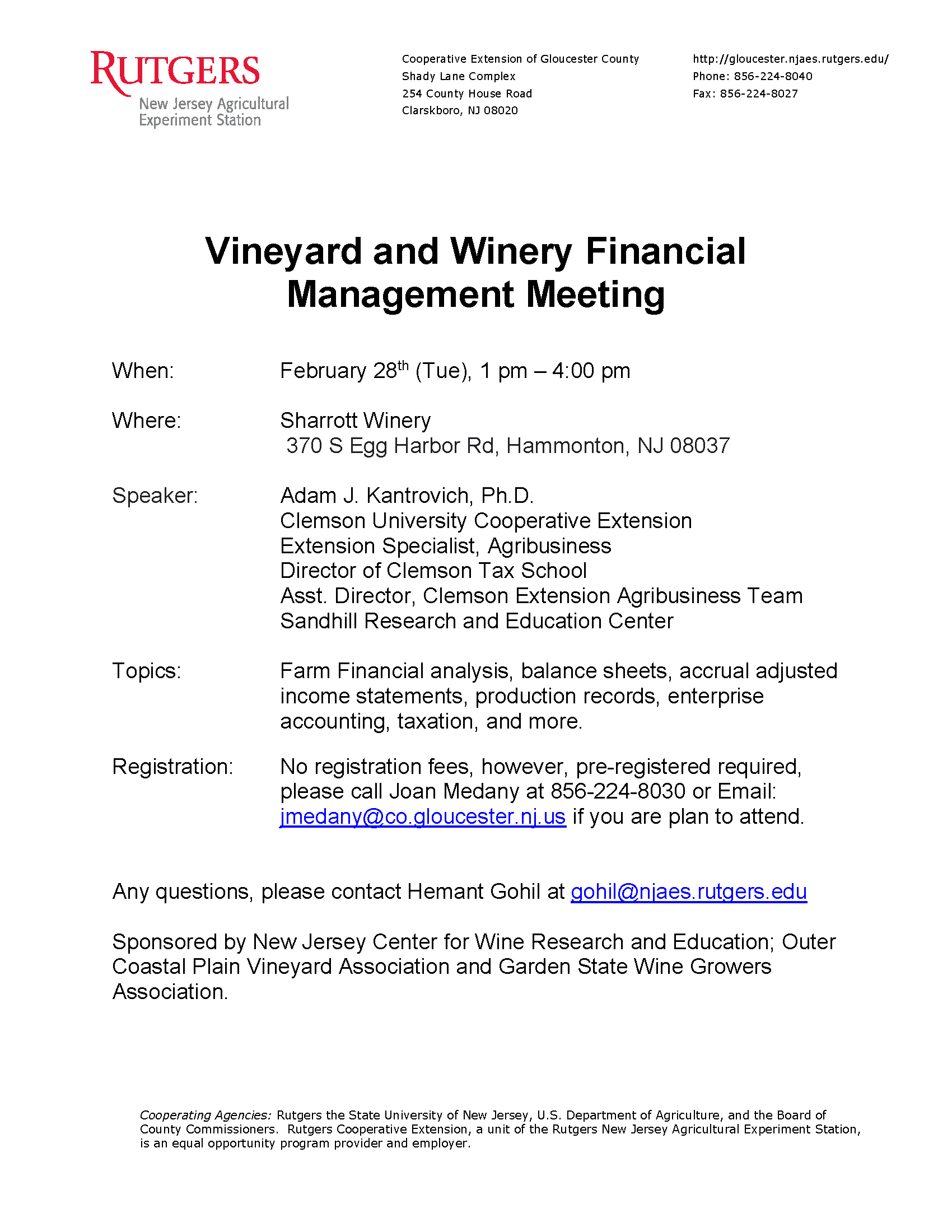 Meeting info for Vineyard Financial Management