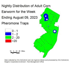 New Jersey map of Nightly Distribution of Adult Corn Earworm