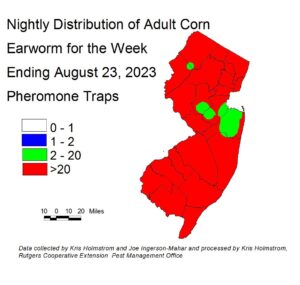 New Jersey map of Distribution of Adult Corn Earnworms