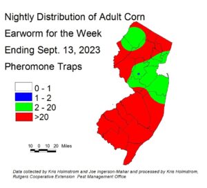 NJ map of distribution of Adult Corn Earworms 