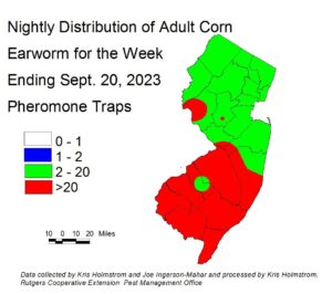 NJ map of distribution of Adult Corn Earworm