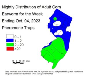 NJ map of distribution of Adult Corn Earworm
