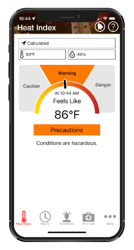 Heat index phone application