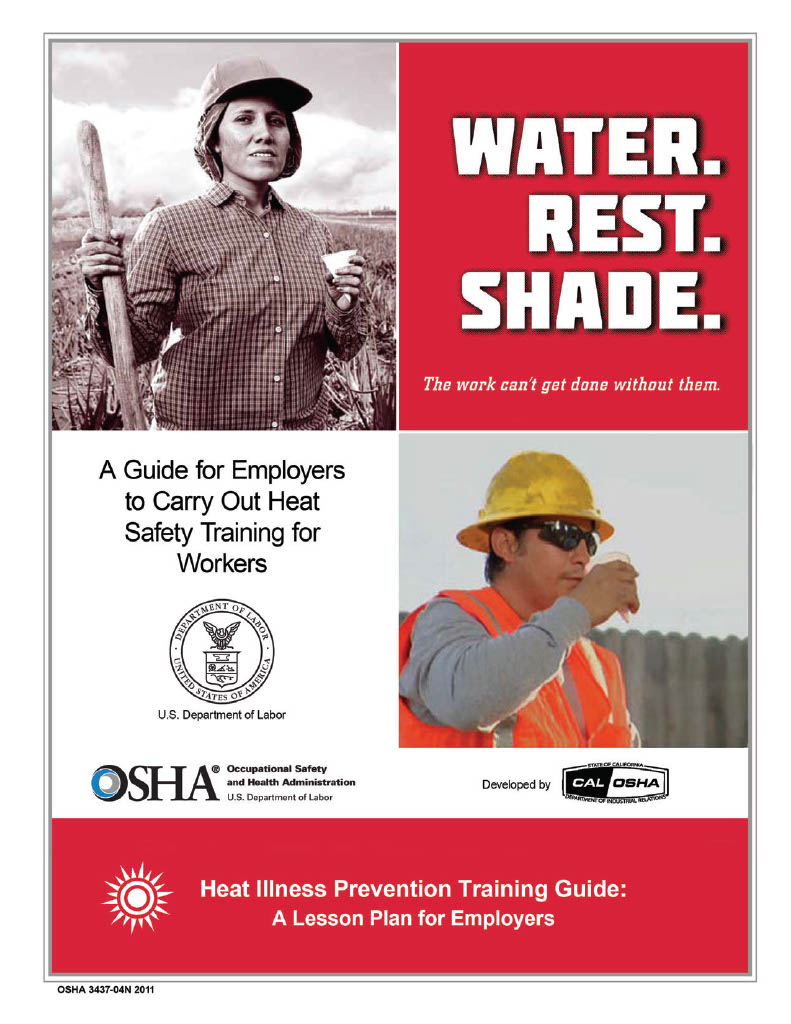 Front page of OSHA employee training guide on heat illness prevention