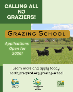 Flyer for the North Jersey Resource Conservation and Development (RC&D) 2026 Grazing School educational program.