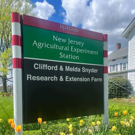 Roadside sign for the Rutgers Snyder Research and Extension Farm.